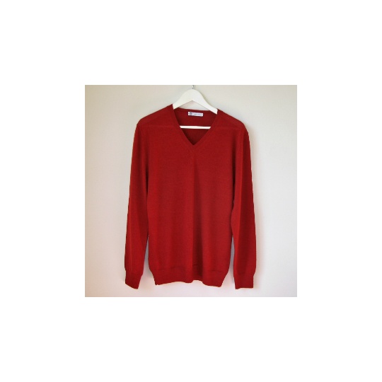 Pull alpaga homme rouge col V